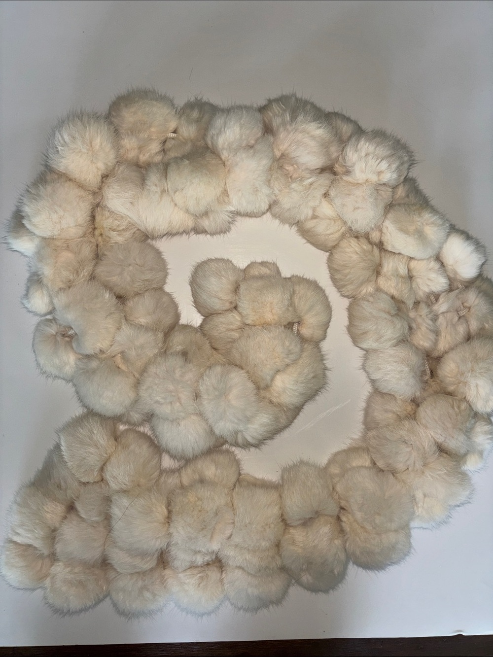 Lord & Taylor rabbit fur Pom-Pom Scarf in Cream